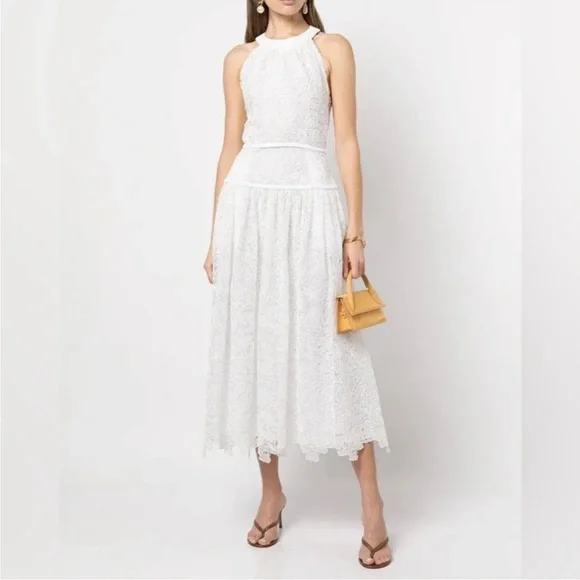 JONATHAN SIMKHAI Gabriela Ivory Lace Midi Dress - Picture 1 of 12